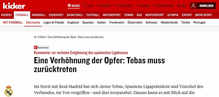 Real Madrid zveřejnil reakce zahraničních médií na Tebasova slova